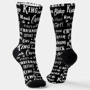Schachfiguren und Satzzeichen des Schachspielers Socken