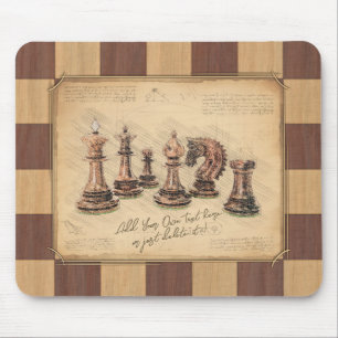 Schachfiguren und Vintages Schachbrettmuster Art & Mousepad