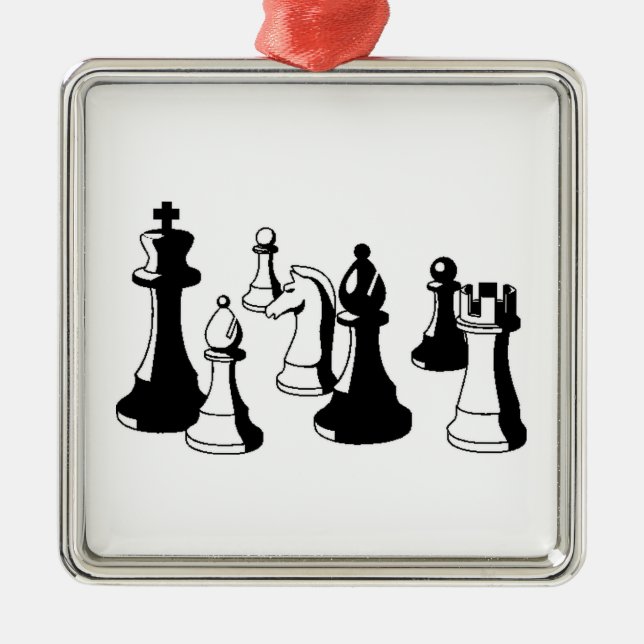 Schachfiguren Vintag Art #2 Silbernes Ornament (Vorne)