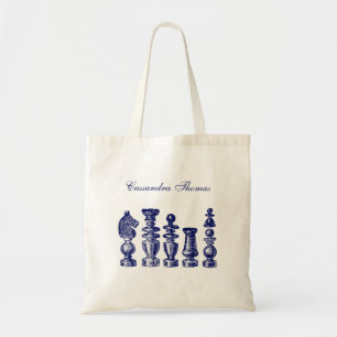 Schachfiguren Vintage Kunst Blau Tragetasche