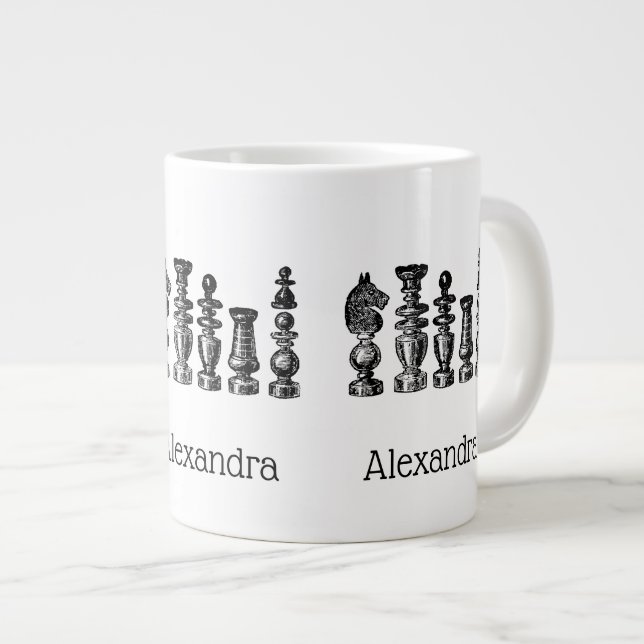 Schachfiguren Vintage Kunst Jumbo-Tasse (Vorderseite Rechts)