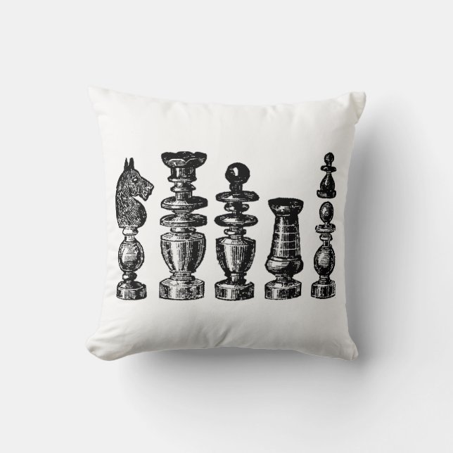 Schachfiguren Vintage Kunst Kissen (Vorderseite)