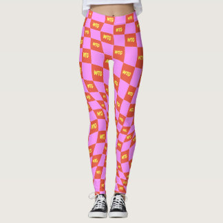 Schachgelb-Nebel, rosa orange, mit Monogramm Leggings
