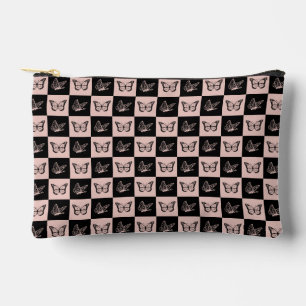 Schachiges rosa und schwarzes Schmetterlingsmuster Zubehörtasche