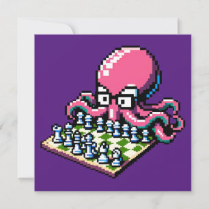 Schachmeister Octopus - Funny Pixel Art Strategy Einladung
