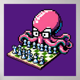 Schachmeister Octopus - Funny Pixel Art Strategy Poster