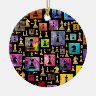 Schachmuster - Farbe und Gold Keramik Ornament