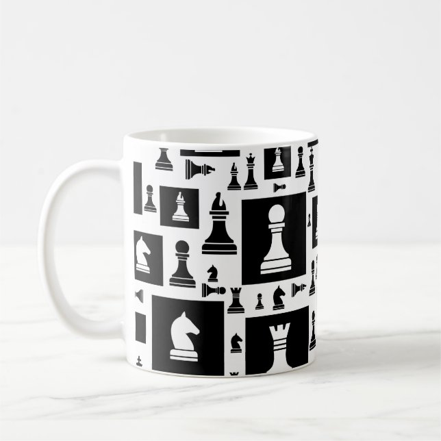 Schachmuster - Schwarz-Weiß Kaffeetasse (Links)