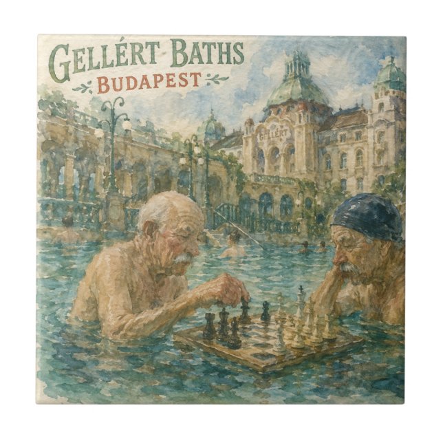 Schachpartie Gellert-Bäder Budapest Ungarn Fliese (Vorderseite)