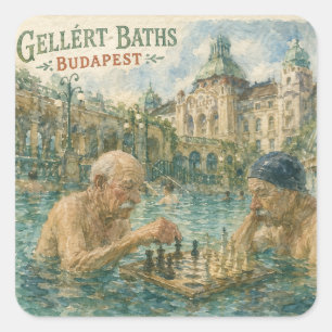 Schachpartie Gellert-Bäder Budapest Ungarn Quadratischer Aufkleber