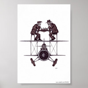 Schachpartie im Flugzeug surreale Tinte-Zeichnungs Poster