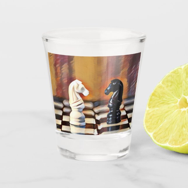 Schachpartie Schachbrett Schnapsglas (Vorderseite)