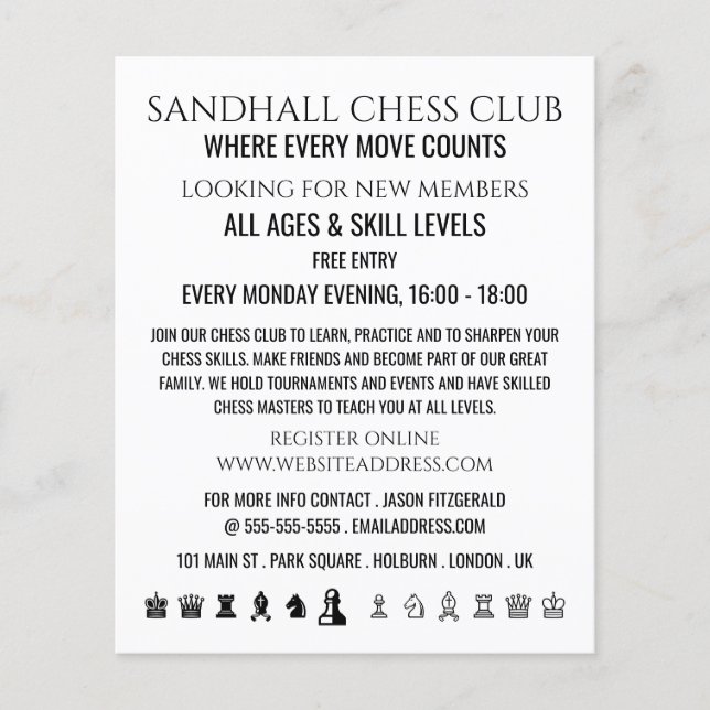 Schachpartien, Schachklub Werbung Flyer (Vorne)