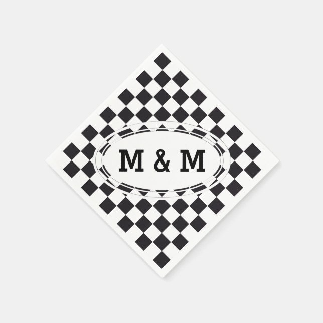 Schachquadrat Muster - schwarz + Ihr Text & Hinter Serviette (Ecke)