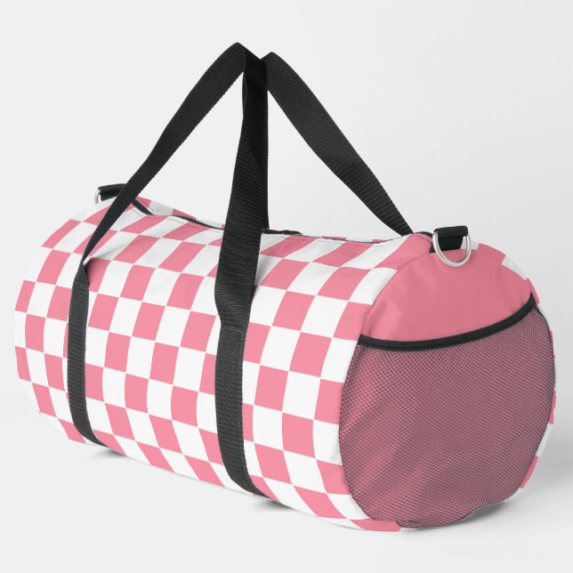 Schachrosa und Weiß Duffle Bag (Rechte Ecke)