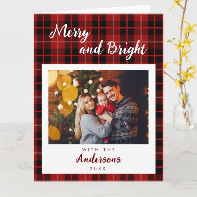 Schachrotes Muster Weihnachtskarte Karte (Gelbe Blume)