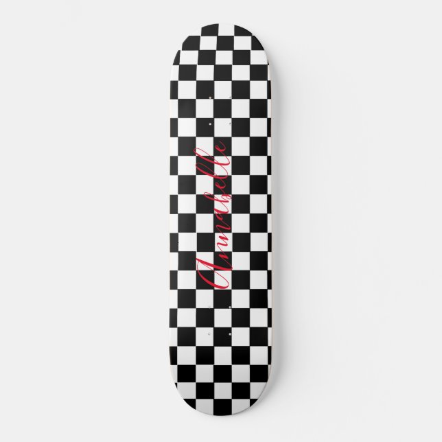 Schachrotes Skateboard für den weißen und schwarze (Vorderseite)