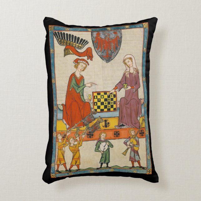 Schachspiel 14. Jahrhundert Codex Manesse Dekokissen (Vorderseite(Vertikal))