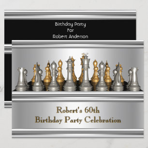 Schachspiel aus Metall zum 60. Geburtstag für Männ Einladung