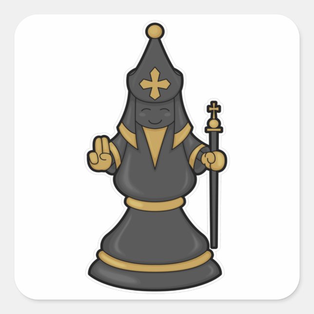 Schachspiel Bischof von Schach mit Stab Quadratischer Aufkleber (Vorderseite)