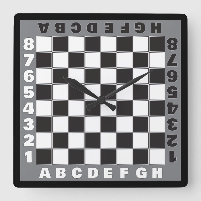 Schachspiel Quadratische Wanduhr (Vorderseite)