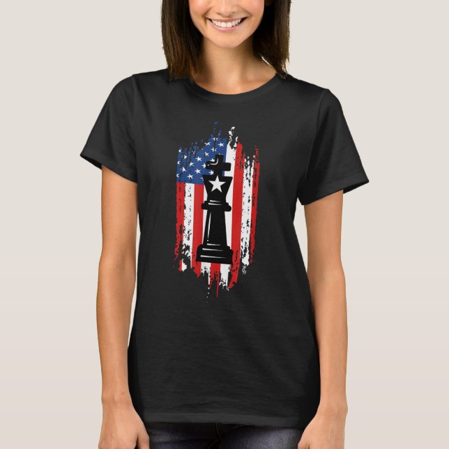 Schachspieler American Flag USA Game Master Checkm T-Shirt (Vorderseite)