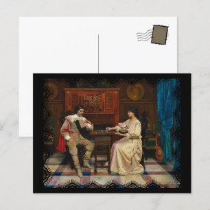 Schachspieler-Paar Vintage-Kunst Postkarte