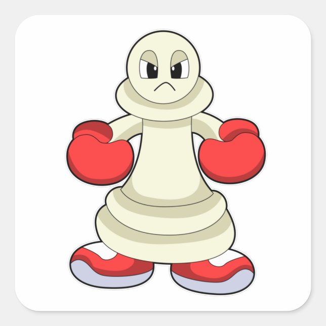 Schachstück als Boxer mit Boxhandschuhen befestigt Quadratischer Aufkleber (Vorderseite)