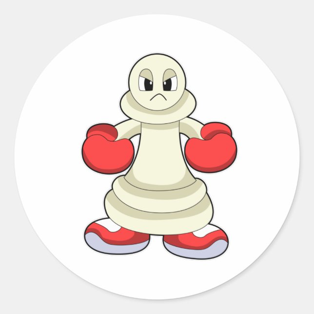 Schachstück als Boxer mit Boxhandschuhen befestigt Runder Aufkleber (Vorderseite)