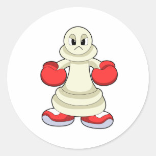 Schachstück als Boxer mit Boxhandschuhen befestigt Runder Aufkleber