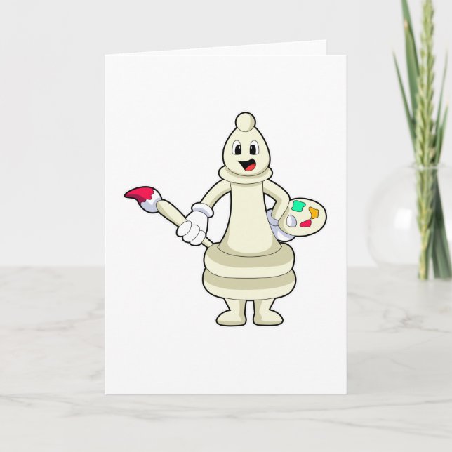 Schachstück Bishop als Maler mit Pinsel & Farbe Karte (Vorderseite)