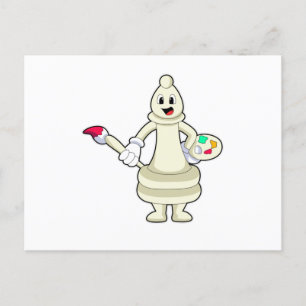 Schachstück Bishop als Maler mit Pinsel & Farbe Postkarte