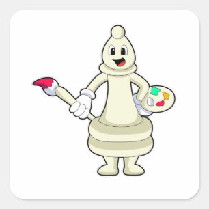 Schachstück Bishop als Maler mit Pinsel & Farbe Quadratischer Aufkleber