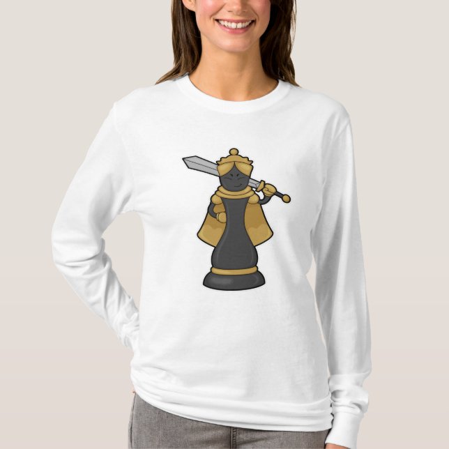Schachstück Königin im Schach mit Schwert T-Shirt (Vorderseite)