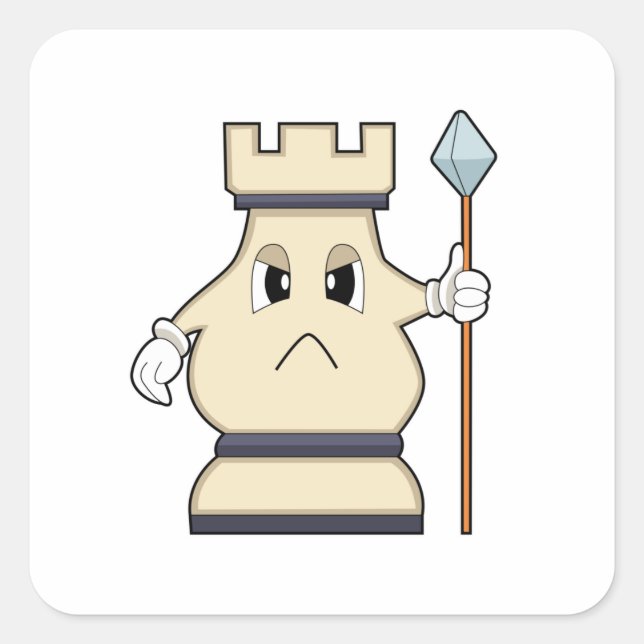 Schachstück Rook bei Schach.PNG Quadratischer Aufkleber (Vorderseite)