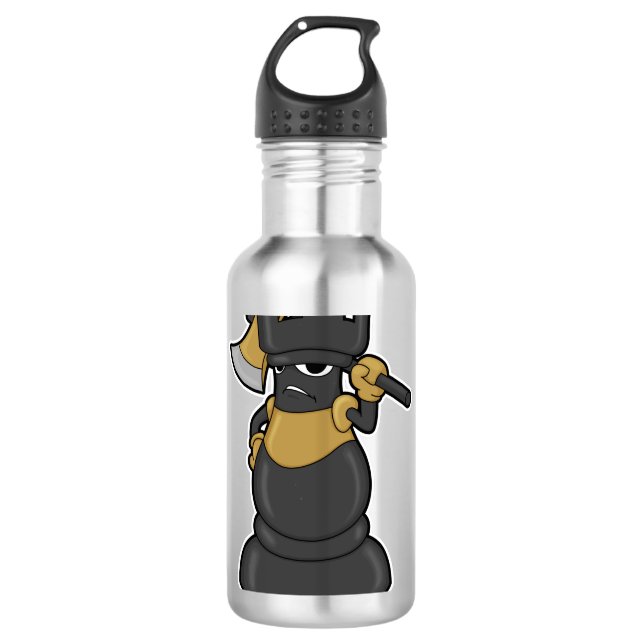 Schachstück Schach mit Ax Edelstahlflasche (Vorderseite)