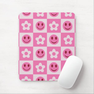 Schachte Blume und fröhliche Gesichter rosa Mousepad
