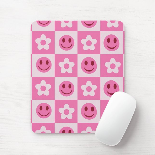 Schachte Blume und fröhliche Gesichter rosa Mousepad (Mit Mouse)