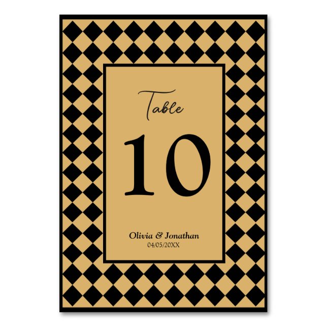 Schachte einfache moderne Black Gold Hochzeit Tischnummer (Vorderseite)