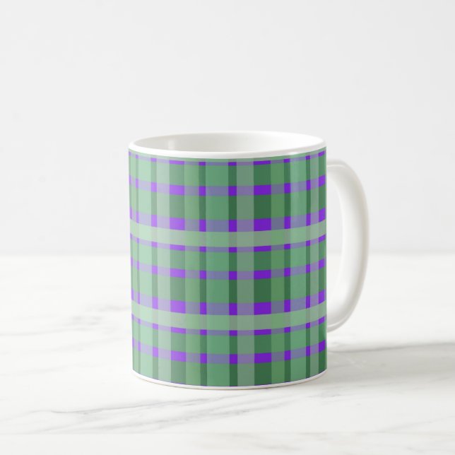 Schachte Karierte Tartan-Streifen auf Lila Kaffeetasse (VorderseiteRechts)