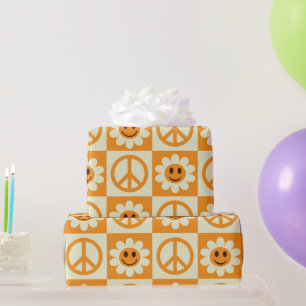 Schachte Lächelnde Blume und Orange-Friedenszeiche Geschenkpapier