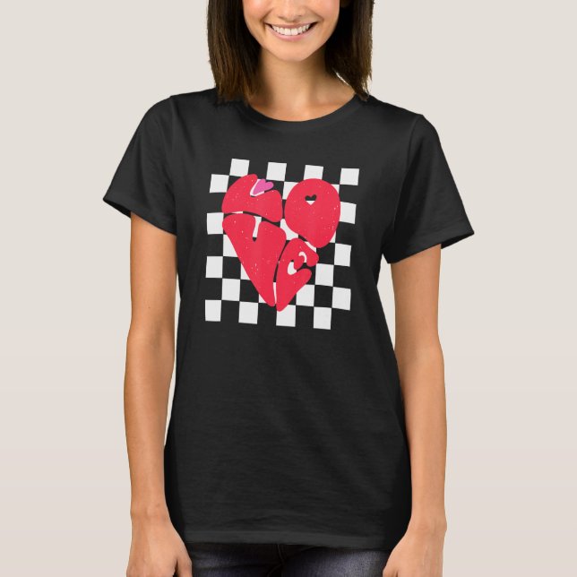 Schachte Liebe Valentine's Day Groovy Herz Couple T-Shirt (Vorderseite)