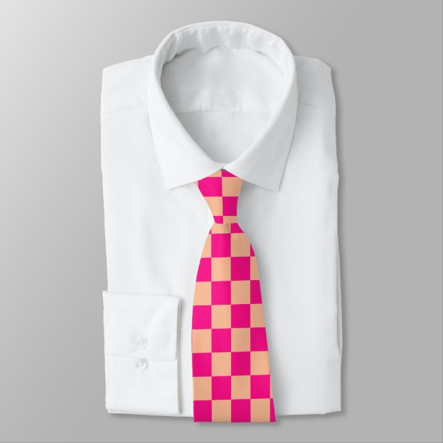 Schachte Quadrate pfirsichfarbenes, rosa Retro Krawatte (Gebunden)