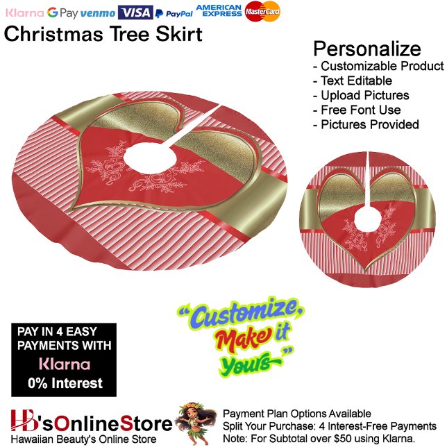 Schachtel aus dem Herz-Tree-Rock Polyester Weihnachtsbaumdecke (Boxes of Hearts Christmas Tree Skirt.)