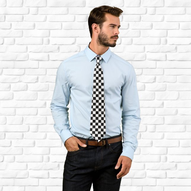 Schachtel für Schwarz und Silbermarmor Krawatte (White Black and Silver Marble Checkerboard Neck Tie)