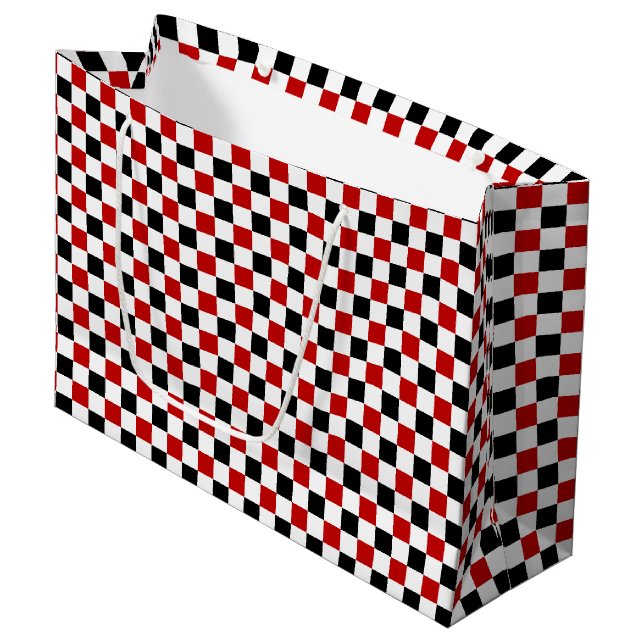 Schachtel, rot-weiß-schwarz, groß große geschenktüte (Vorderseite Schrägansicht)