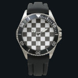 Schachtel (Schwarz und Weiß) (Muster des Schachbre Armbanduhr<br><div class="desc">Dieses Design verfügt über eine schwarz-weiße Schachflagge, die typischerweise im Motorsport verwendet wird, um das Ziel anzuzeigen. Die Flagge wird oft mit dem Gewinner eines Rennens in Verbindung gebracht, da sie die ersten sind, die an der Schachflagge vorbeifahren. Das Muster kann auch durch ein Schachbrett beeinflusst werden, das zum Spielen...</div>