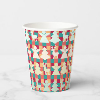 Schachtelmuster mit Engeln, Rentieren und Bäumen Pappbecher