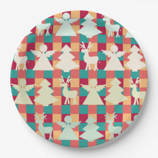 Schachtelmuster mit Engeln, Rentieren und Bäumen Pappteller