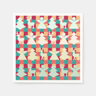 Schachtelmuster mit Engeln, Rentieren und Bäumen Serviette